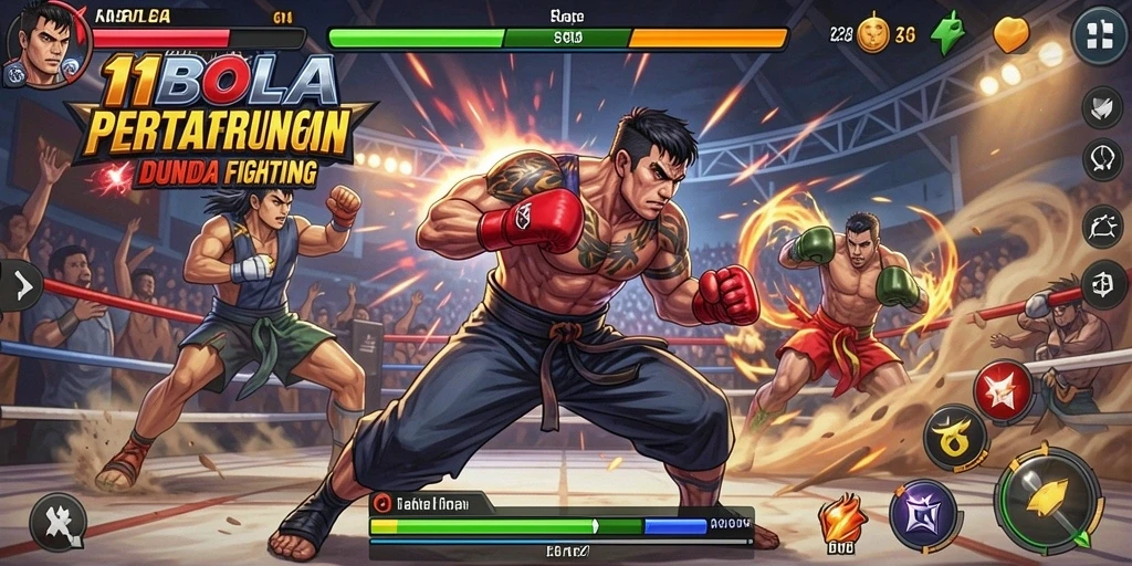 Screenshot gameplay 11BOLA menunjukkan aksi pertarungan yang mendebarkan.