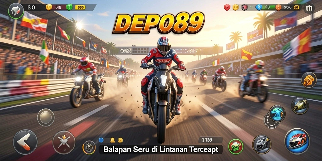 Tampilan gameplay seru di balapan DEPO89 dengan kendaraan cepat.