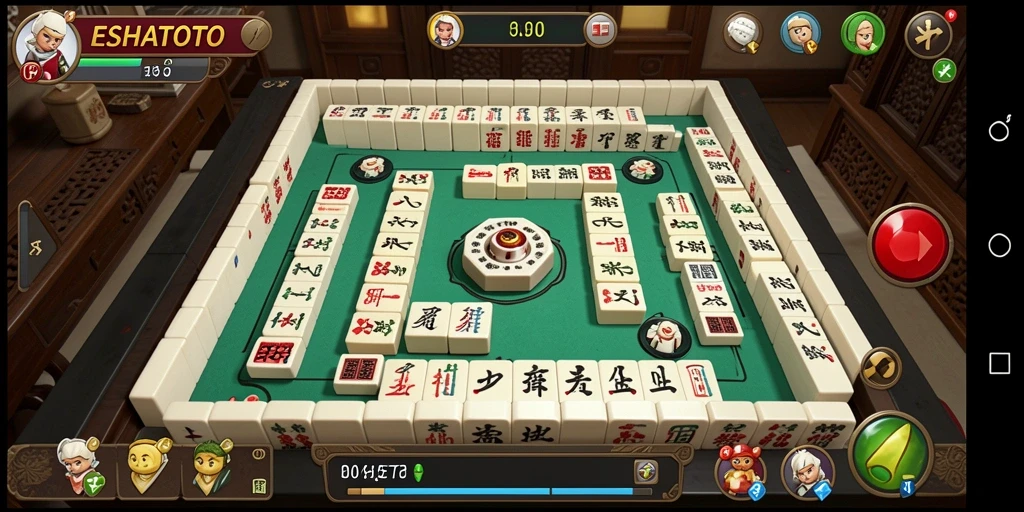 Tampilan gameplay seru dalam ESHATOTO saat menyusun ubin Mahjong.