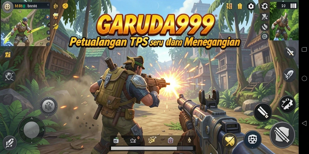 Screenshot utama GARUDA999 menunjukkan aksi seru dalam gameplay TPS yang mendebarkan.