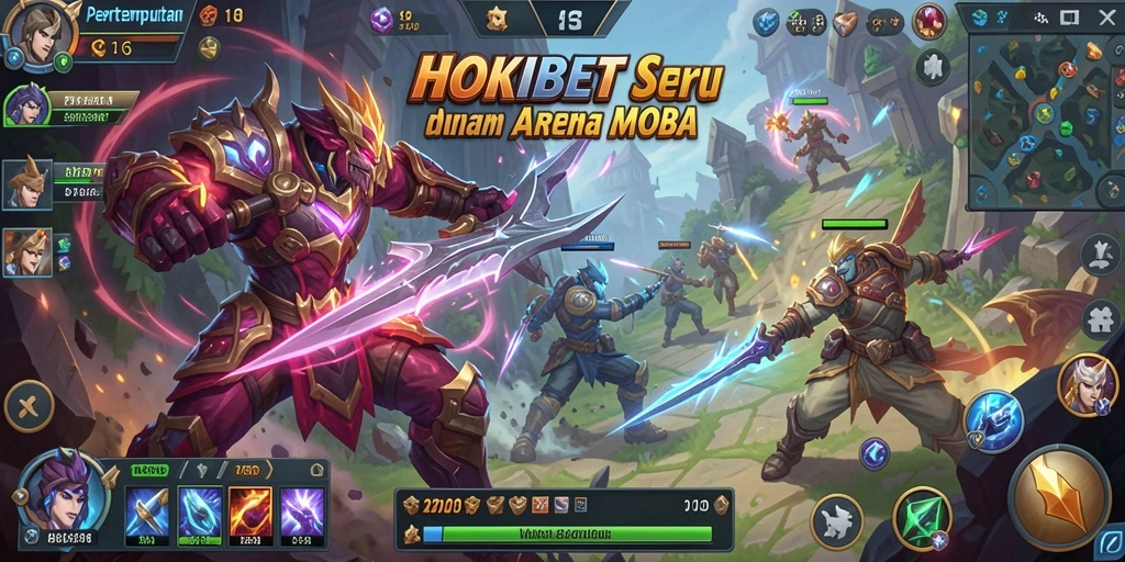 Screenshot gameplay HOKIBET yang menunjukkan pertempuran intens di arena.
