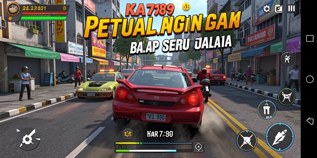 Gameplay KA789 menunjukkan aksi balap mobil yang intens dan mendebarkan.