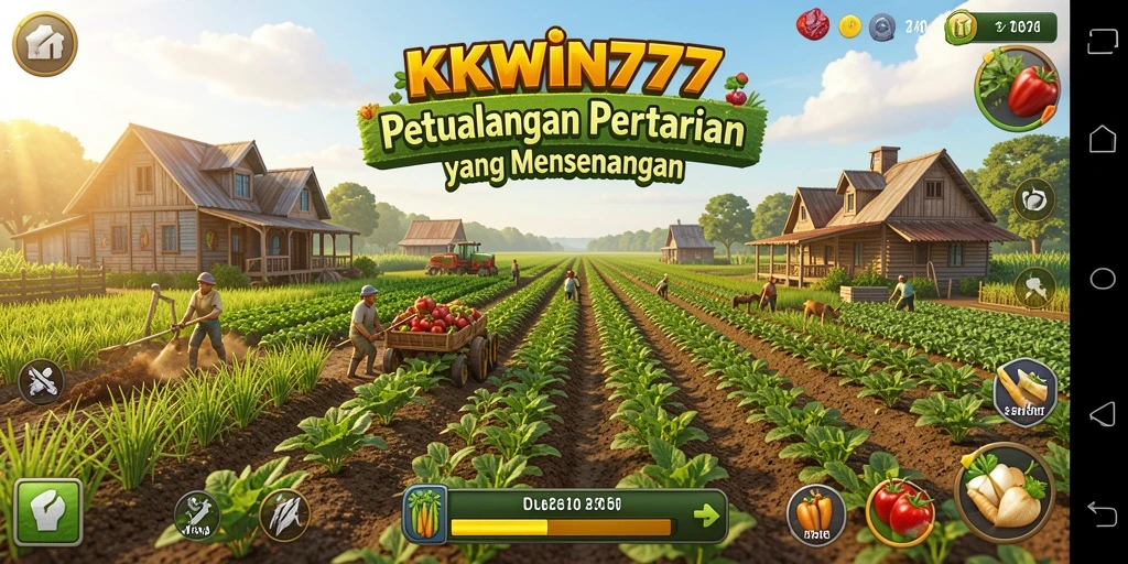 Screenshot KKWIN777 menunjukkan aktivitas bertani yang seru dan interaksi sosial.