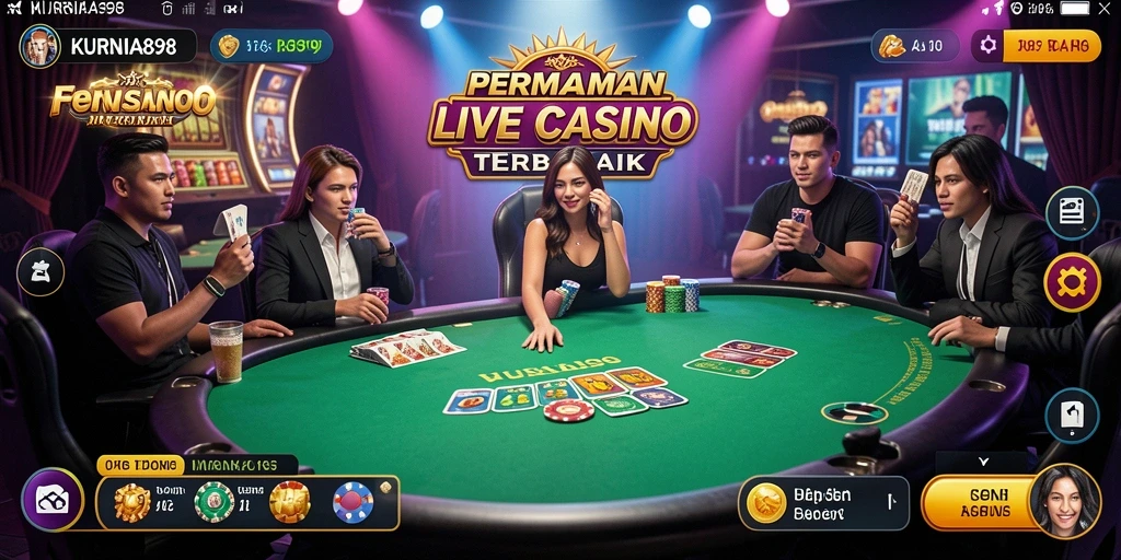 Tampilan layar game KURNIA898 dengan dealer langsung dalam permainan Live Casino.