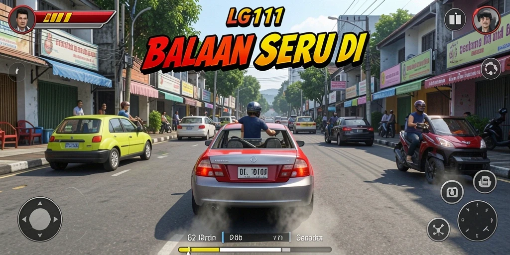 Screenshot utama LG111 menampilkan aksi balapan yang mendebarkan.