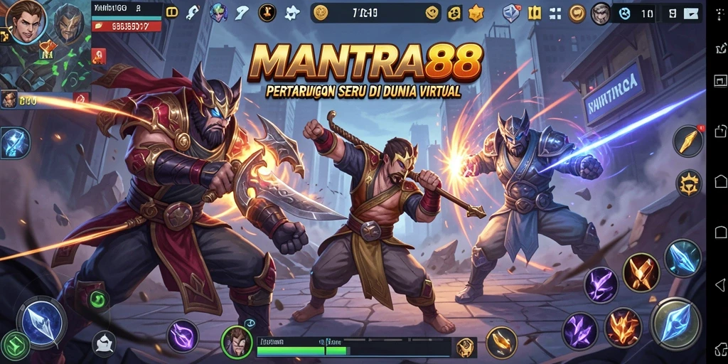 Tangkapan layar menampilkan karakter bertarung di arena dengan grafis menawan.
