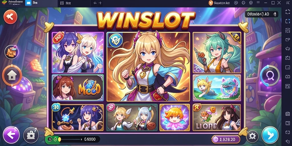 Screenshot gameplay WINSLOT menampilkan karakter Anime dan putaran slot yang menarik.