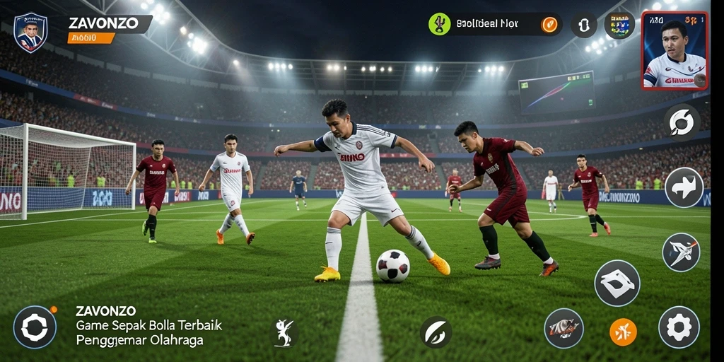 Tampilan gameplay ZAVONZO dengan aksi pertandingan sepak bola yang seru.